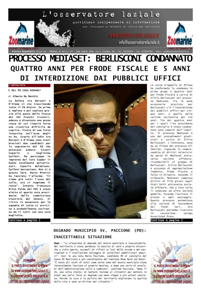 L'osservatore d'Italia edizione del 9 Maggio 2013